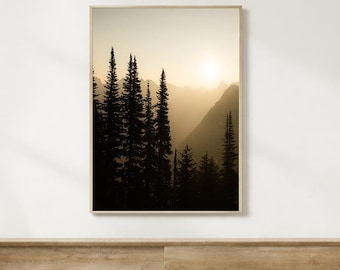 Konstfotografi med trädkonsttryck Väggdekoration med tall Minimalistisk trädfoto Väggkonstfotografi med Washington-motiv Kaskadbergskedja