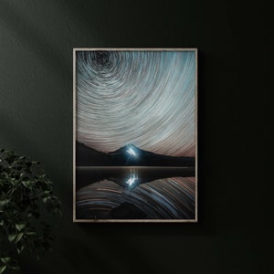 star trails print trillium lake Oregon trillium lake reflection lake reflection celestial art print stars wall art decor