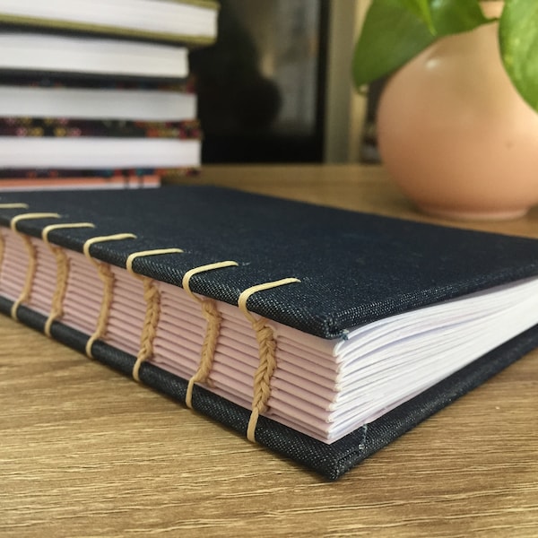 Handmade Book Cloth - Soft Jeans Blue Fabric hardcover | Size 4.1 x 5.8 inches | Handmade Journal, Handbound Sketchbook