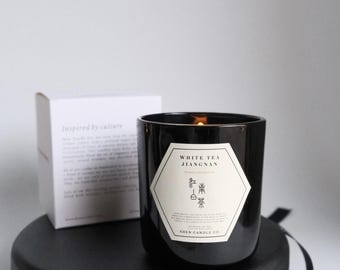 White Tea Jiangnan Candle: Soy Coconut Wax, Wooden Wick - Made in Florida