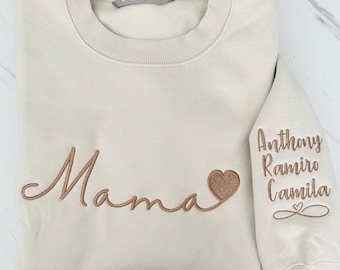 Personalisiertes Mama besticktes Sweatshirt, benutzerdefinierte Kindernamen-Hülle