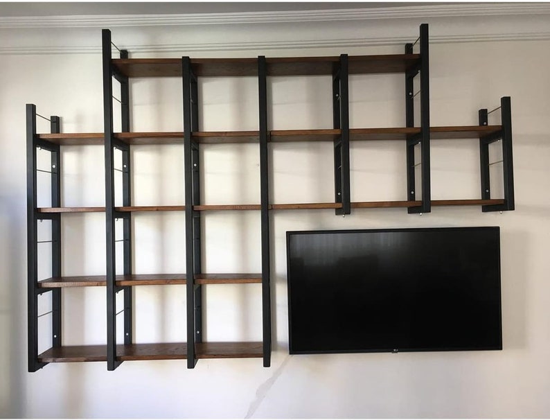 Wooden Shelf Tv Stand Television Unit Wooden Bookcase Etsy