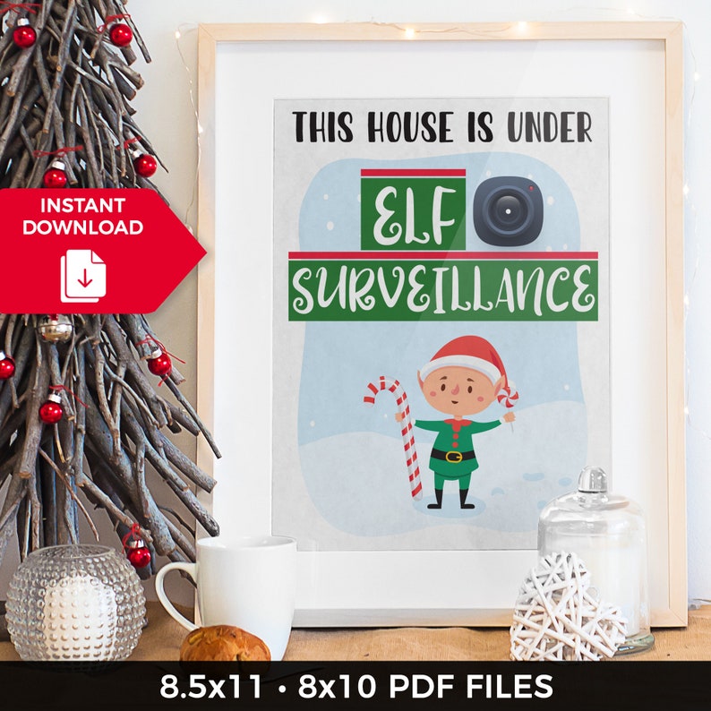 Elf Surveillance Sign Elf on the Shelf Sign Elf Printable Etsy