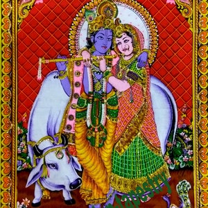 Dios indio Radha Krishan tapiz cartel de lentejuelas religioso colgante de pared hogar decorativo Boho