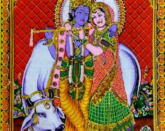 Indischer Gott Radha Krishan Tapisserie Sequin Poster Religiöser Wandbehang dekoratives Boho