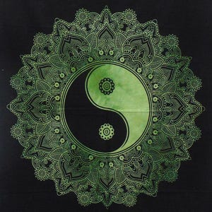 Indisches Yin Yang Mandala Tapisserie Grün Batik Wandbehang dekoratives Poster Boho