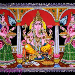Tapiz Señor Ganpati colgante de pared decoración del hogar lentejuelas Ganesh Ji cartel religioso bohemio étnico