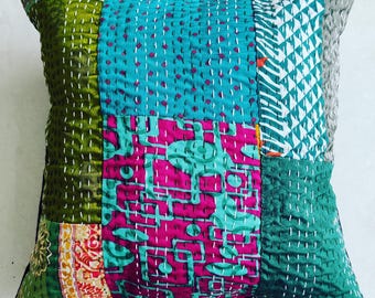 Hand Quilted Patchwork Pillow Cover: Bohemian Throw Pillow, 18x18