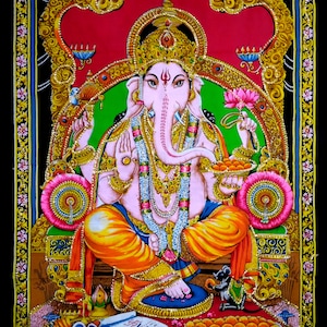 Tapiz indio Señor Ganpati Póster de lentejuelas 40*30 pulgadas Colgante de pared Arte étnico bohemio Algodón Dios Ganesh