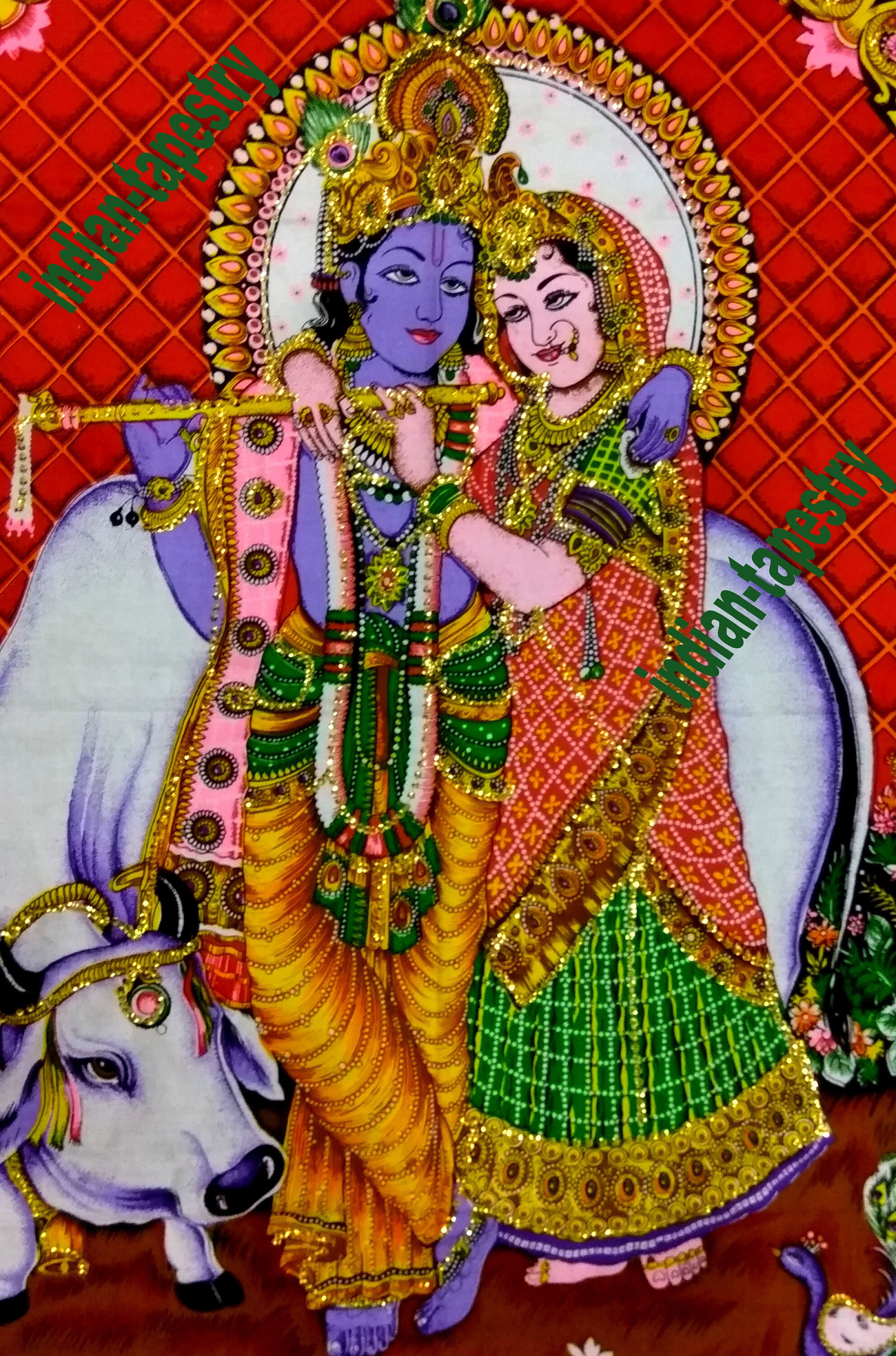 Indian God Radha Krishna Wall Hanging 40x30'' Inches Etsy