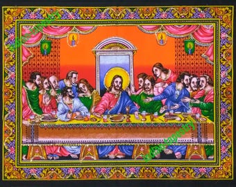 Indischer Sequin Tapisserie Lord Jesus Wandbehang dekoratives Boho Baumwollposter religiös