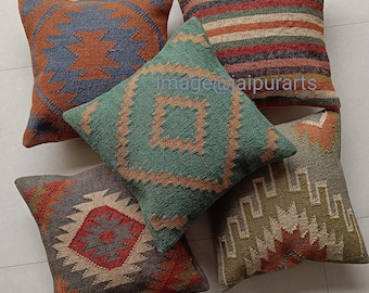 Handwoven Jute Cushion Cover 18x18 Inches Decorative Pillow Cover Jute Kilim Pillowcase Home Decorative Throw Pillow cover