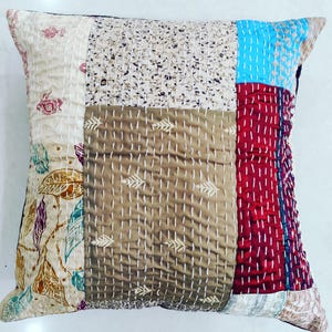 Handmade Patchwork Quilted Cushion Cover: Indian Sari Pillow Sham