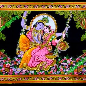 Tapiz de lentejuelas Radhe Krishna, tapiz religioso para colgar en la pared, póster decorativo bohemio para el hogar
