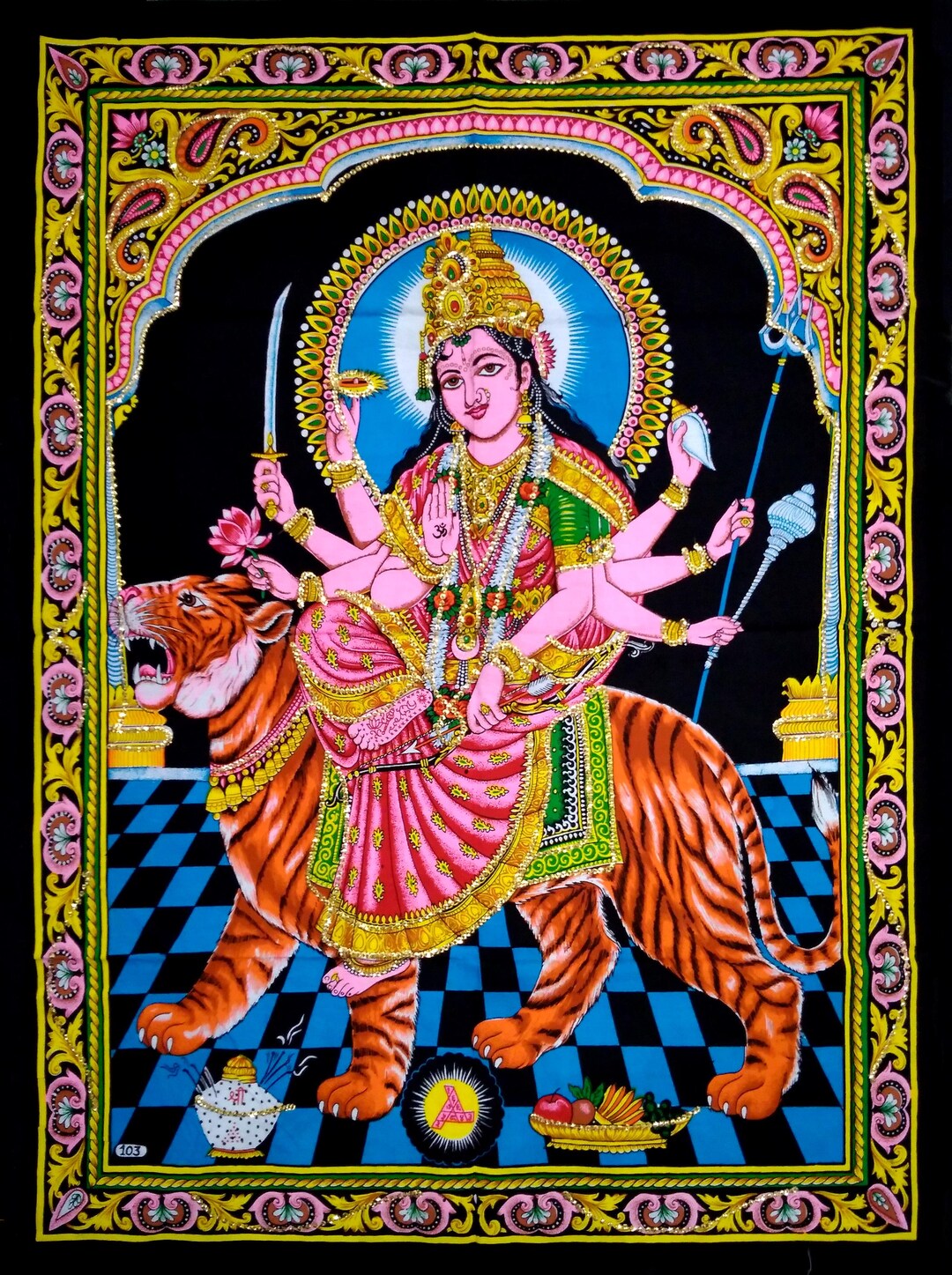 Durga Rugs Durga Ma Tapestry: Sequin Indian Goddess Wall Hanging - 40x30 Inches - Etsy