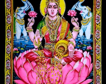 Indian Goddess Laxmi Tapestry Bohemian Wall Hanging Religious Poster Sequin