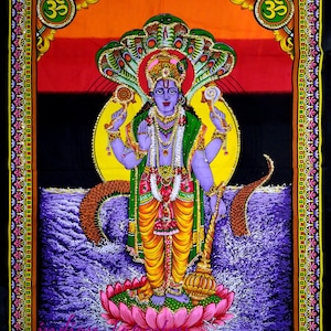 Tapiz del señor indio Vishnu, decoración para el hogar, colgante de pared con lentejuelas, póster religioso, arte de pared bohemio.