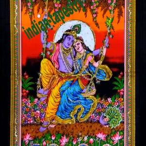 Tapiz de lentejuelas indio Radha Krishna para colgar en la pared, decoración del hogar, póster bohemio