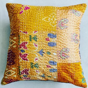 Hand Quilted Patchwork Pillow Cover: Bohemian Throw Cushion (18&quot; x 18&quot;)