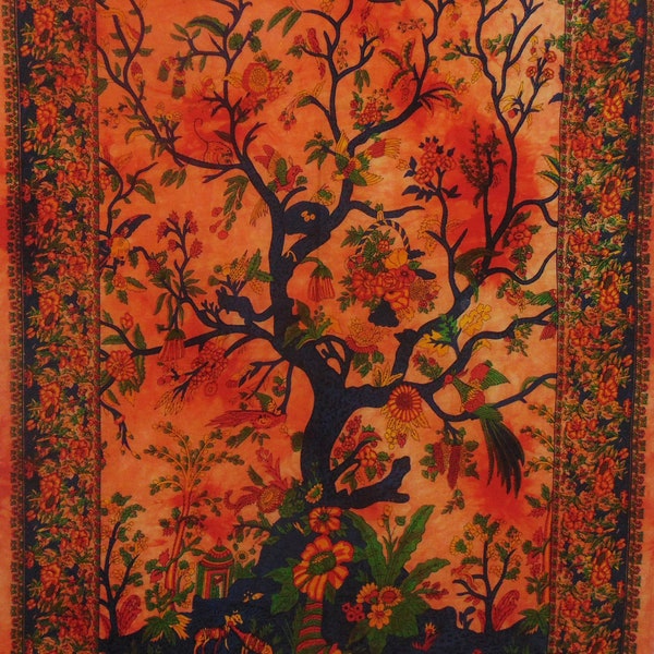 Orange Tree Of Life Tapestry Wall Hanging Home Decorative Bohemian Cotton Tie-Dye Poster