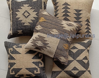 Natural Jute Cushion Cover 18x18 Inches Kilim Pillow Cover Throw Cushion Home Decorative Handmade Pillowcase