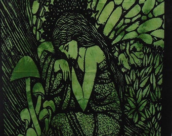 Tapiz de ángel celta verde, póster de 40x30 pulgadas, teñido anudado, colgante de pared, algodón, decoración del hogar, arte bohemio