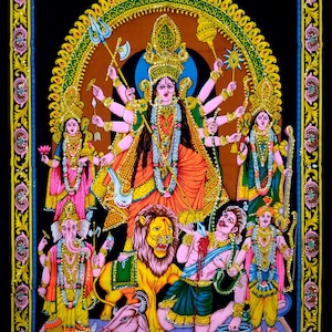 Goddess Durga Ma Navratri Tapestry Wall hanging Home Decor Sequin Cotton Poster Wall Decor Wall Art Religious 40x30 Inches Gift Art