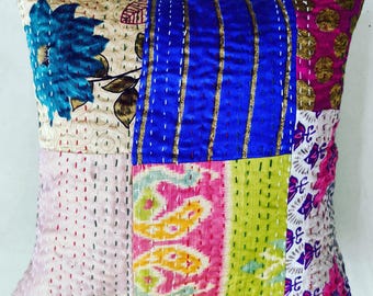 Handmade Patchwork Pillow Cover: Quilted Throw Cushion, 18x18