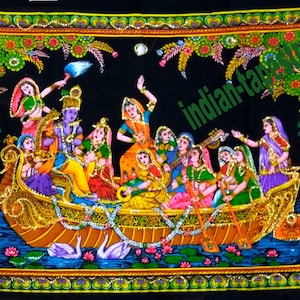 Tapices de lentejuelas de la India Lord Radha Krishna, póster religioso para colgar en la pared, tapiz de tela de algodón