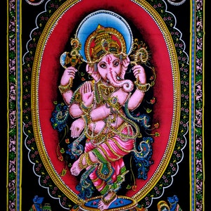 Tapestry Lord Ganesh Indian God Ganpati Cotton Poster Sequin Wall Hanging Bohemian Throw Home Deco 40*30 Inches Multicolor