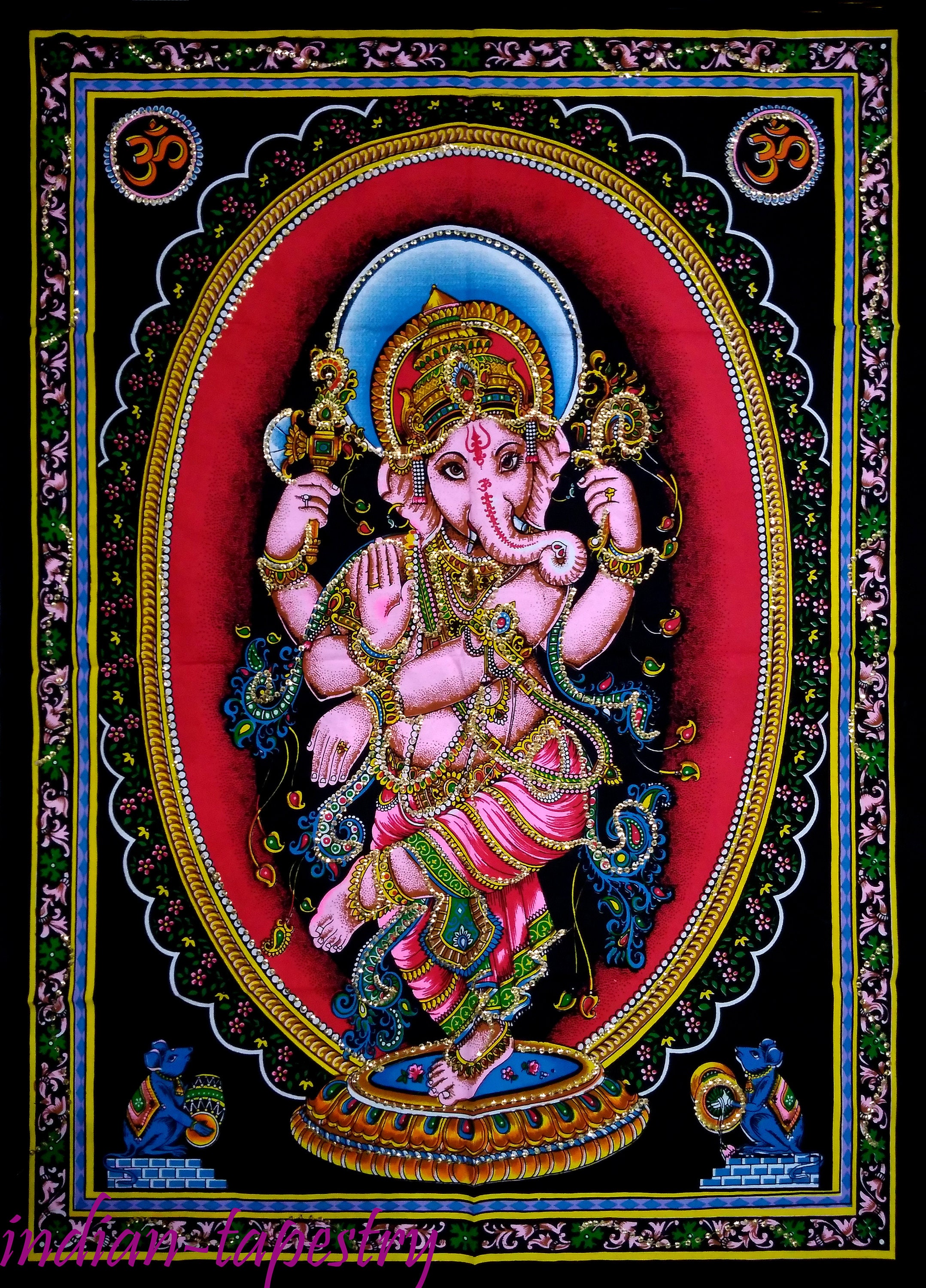 Tapestry Lord Ganesh Indian God Ganpati Cotton Poster Sequin Etsy