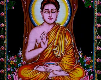 Indischer Wandteppich Pailletten Lord Buddha Dekorativer religiöser Wandbehang Boho Ethnic