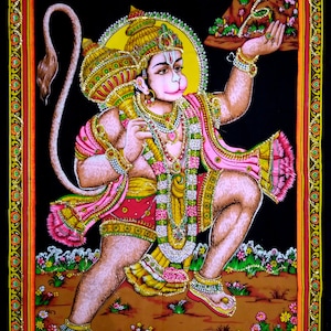 Tapestry Poster Indian God Hanuman Bohemian Throw 40*30 Inches Home Decor Multicolor Wall Hanging Sequin Poster
