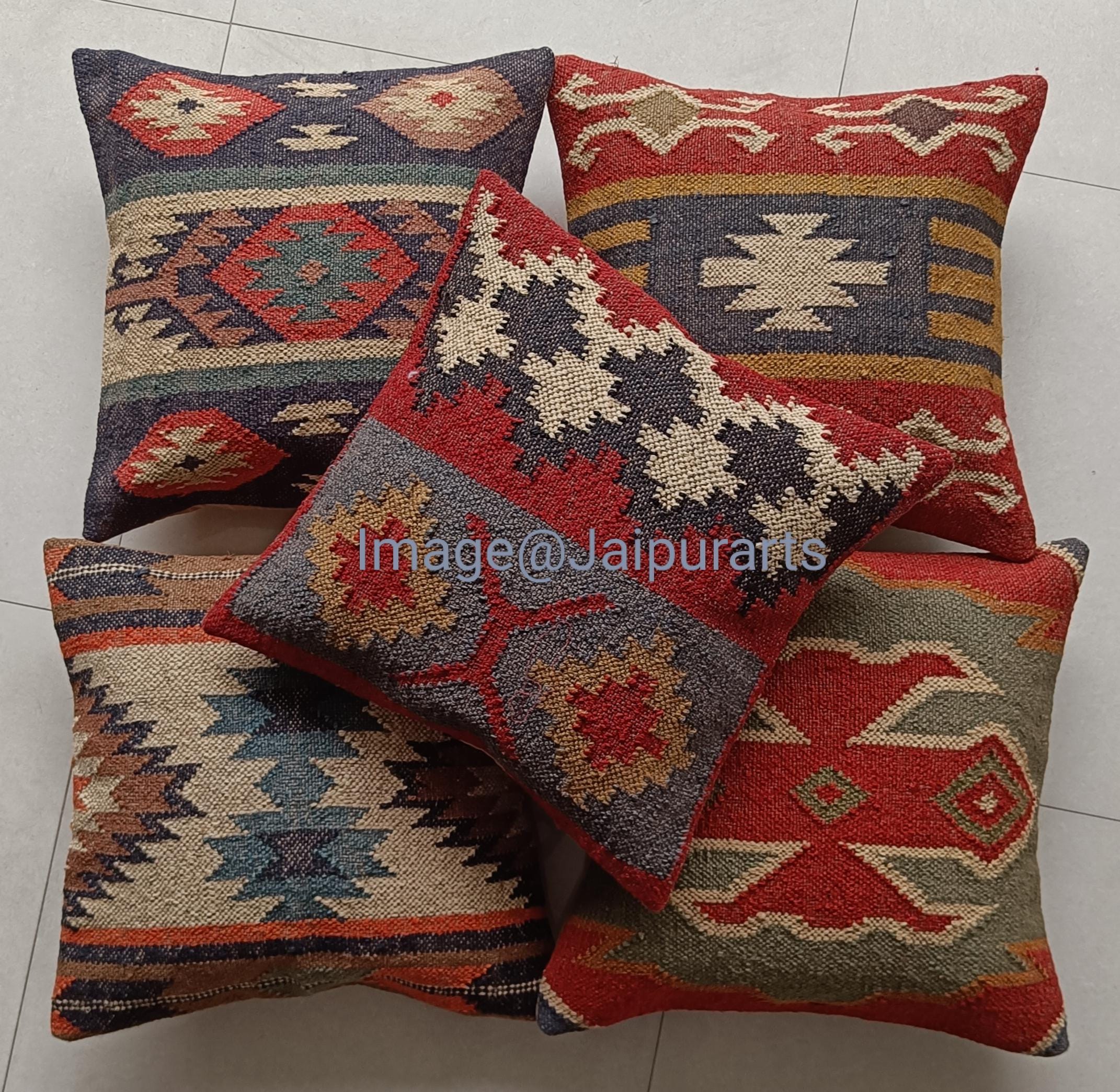 Jute Cushion Cover Kilim Pillow Cover Home Decorative Handwoven Bohemian Pillow Vintage Kilim Pillow Throw
