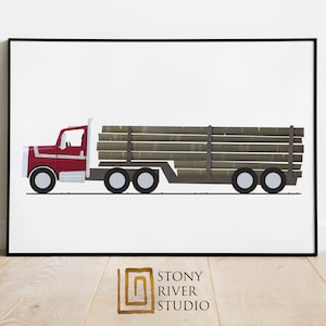 Logging Truck Print, Logging Truck Art, Logging Truck Picture, wall decor boys room, toddler room truck art, wall hanging, JPEG, JPG