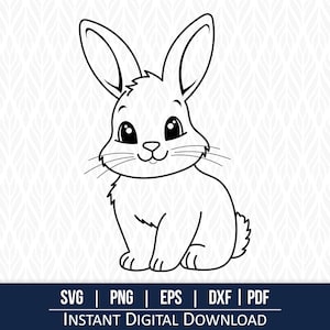 Clipart SVG lapin | - Joli lapin à colorier | Feuille de coloriage pour enfants | Idéal pour les machines de découpe et les graveurs laser