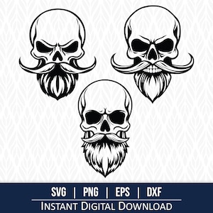 Caveiras SVG com barbas, caveiras SVG, clipart de pelos faciais, barba SVG, arquivos de corte para Cricut, Silhouette, gravação a laser e muito mais!