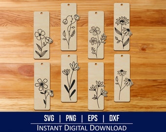 Archivo SVG de marcapáginas floral cortado con láser (descarga digital)