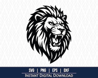 Lion Head SVG, Roaring Lion Vector, Fierce Animal Silhouette, Tribal Lion Cut File, Lion Cricut and Laser Engraving Design