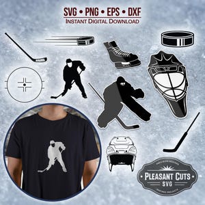 SVG Hockey Bundle - Torwart, Puck und Skate Schnittdateien für Cricut, Silhouette & Glowforge | Team Shirts, Abziehbilder, DXF, PNG, eps