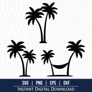 Tropical Palm Tree SVG Bundle - Digital download in svg, png, eps and dxf for Cricut and Silhouette, Palm Tree Illustrations, Hammock