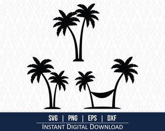 Paquete SVG de palmeras tropicales: Ilustraciones de escenas de playa (Descarga digital)