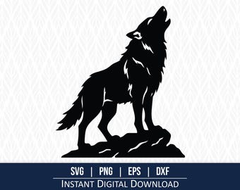 Howling Wolf SVG Silhouette | Wildlife Vector Clipart | Wolf on Rock Cut File for Cricut & Laser Cutting | Animal Wall Art Design