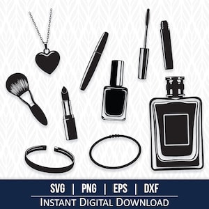 Pacchetto di clipart di trucco SVG e moda: grafica di bellezza (download digitale)