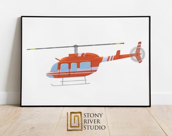 Helicopter Print, Helicopter Picture, Helicopter Art, Pilot, Bell Helicopter, JPEG, JPG, Helicopter Illustration, Helicopter Boys Room