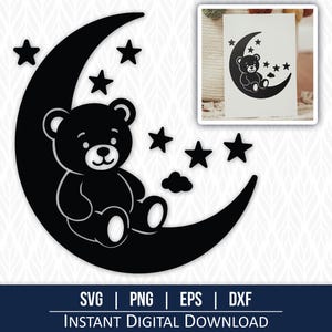 Bear on Moon SVG: Nursery Decor Cut File (Digital Download