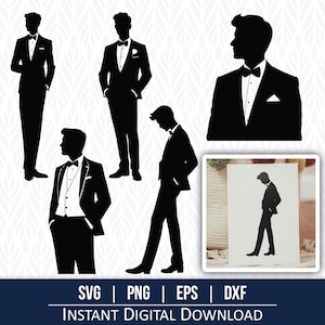 Groom Silhouette SVG Bundle | Tuxedo Man Clipart | Formal Suit Wedding SVGs | Elegant Male Cut File |  Digital Download for Cricut & Laser