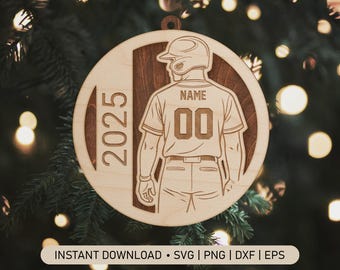 Giocatore di baseball personalizzato SVG: decorazione natalizia personalizzata con maglia da giocatore (download digitale)