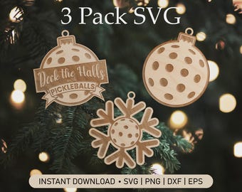 Pickleball Christmas Ornament SVG Laser Cut File (Digital Download)