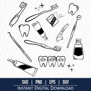 Arte odontológica, dentista SVG, clipart odontológico, clipart odontológico, arquivos de corte odontológico - ótimos para Cricut, Silhouette, cortadores a laser e muito mais!